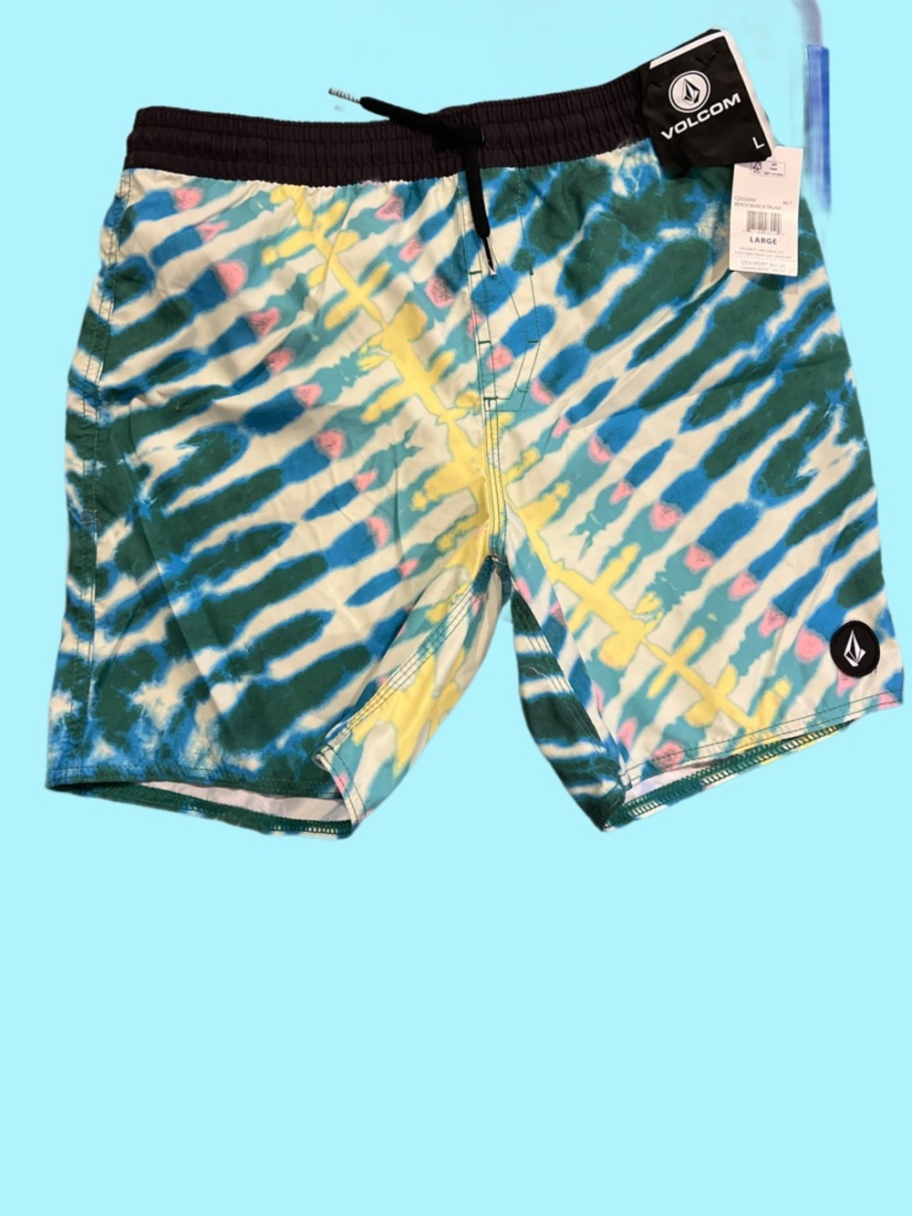 NWT: Volcom Green, Blue & White Tie-Dye Swim Trunks